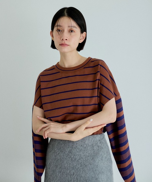 ADAM ET ROPE' tシャツ 「洗える」ボーダー2WAYロンTEE