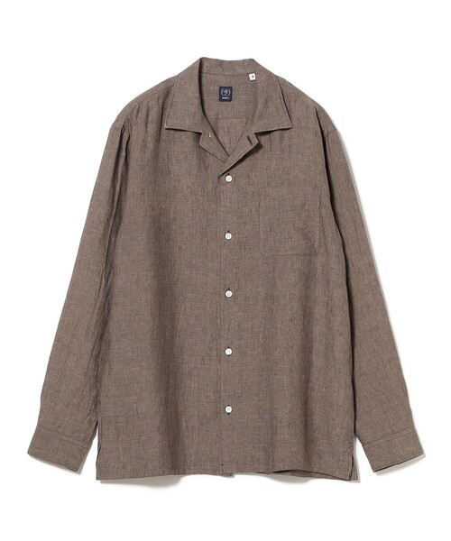 BEAMS F シャツ リネン ソリッド オープンカラーシャツ メンズ