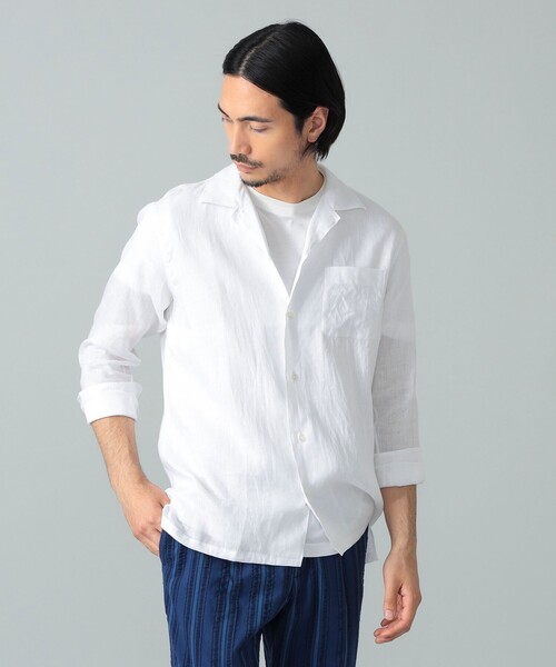 BEAMS F（ビームスF） シャツ リネン ソリッド オープンカラーシャツ