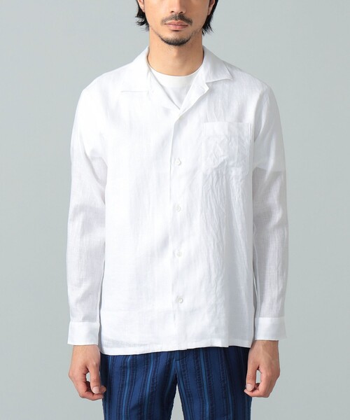 BEAMS F（ビームスF） シャツ リネン ソリッド オープンカラーシャツ