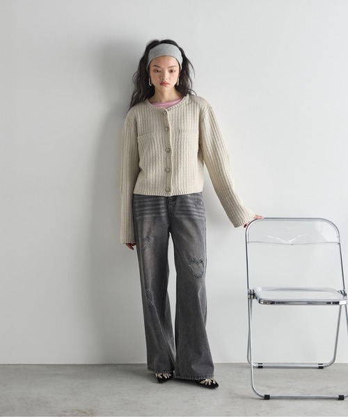 破格今季完売フォクシーRené ノーカラーニットジャケット/マルチカラー 破格今季完売フォクシーRené ノーカラーニットジャケット/マルチ