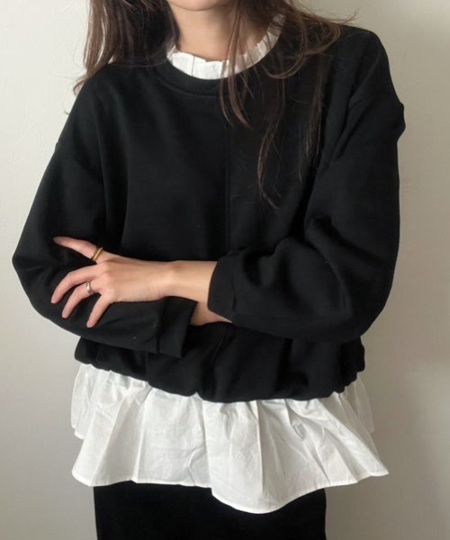 tシャツ スウェットシャツ見えブラウス レディース