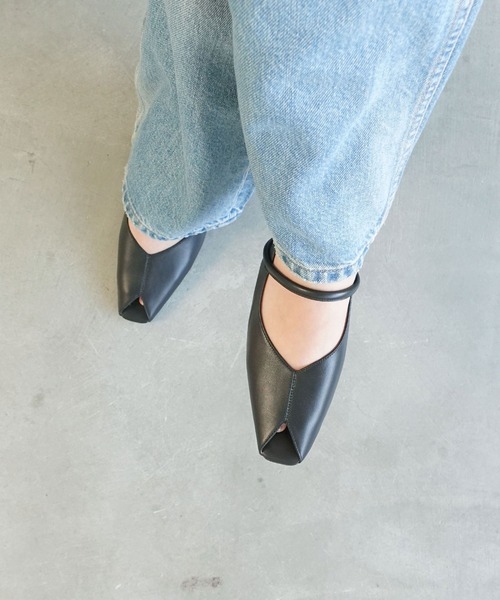パンプス ピープトゥバックベルトウエッジパンプスの画像