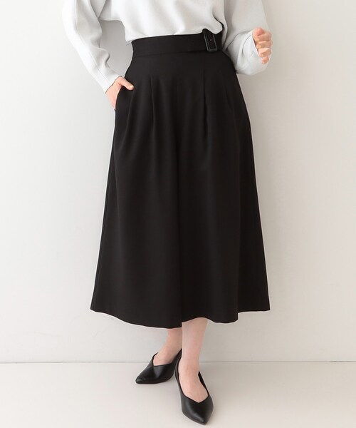 【ジョンスメドレー】ガウチョパンツ ベルト付 ワイド 黒 コットン 柔らかM相当 DRESKIP（ドレスキップ） パンツ 「S-LL/体型カバー」オンオフ兼用