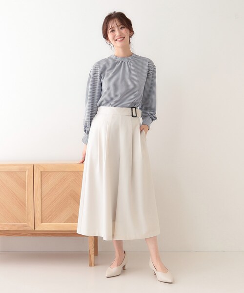 HEVE Funcouture Leather PT white ガウチョパンツ DRESKIP（ドレスキップ） ワイドパンツ パンツ 「S-LL/体型カバー