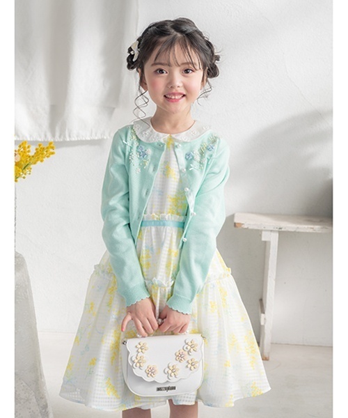 mezzo piano ワンピース 水彩ミモザ柄 衿付ワンピース キッズ 子供服