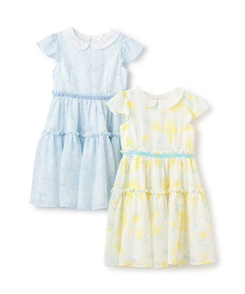 mezzo piano ワンピース 水彩ミモザ柄 衿付ワンピース キッズ 子供服