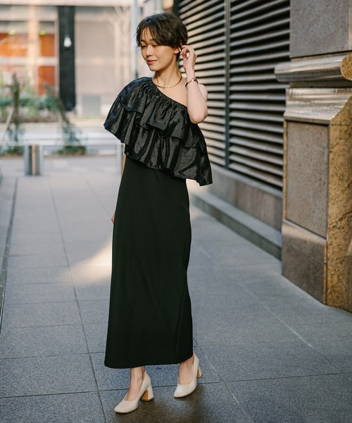 richan　【Mystrada】フリル付きグレーオフショルダーワンピース ENC ワンピース 2WAY one shoulder dress with frill / フリル付き2WAY