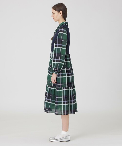 美品 ブルーレーベルクレストブリッジ シャドーチェック Aライン ワンピース BLUE LABEL CRESTBRIDGE（ブルーレーベルクレストブリッジ
