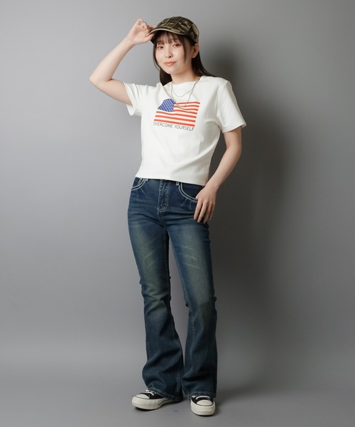 tシャツ スピンロゴ S/S Ｔシャツ レディース SPINNS tシャツ 半袖ピタTシャツ/メタルクロス レディース
