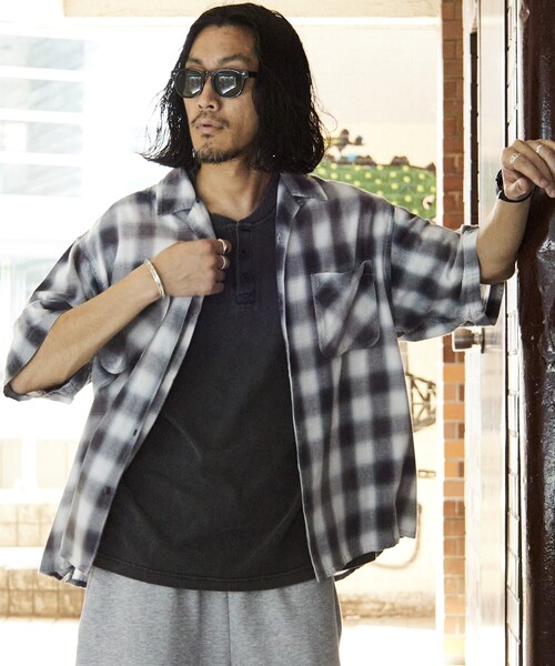 FREAK'S STORE シャツ ムラブリーチ加工 オープンカラー