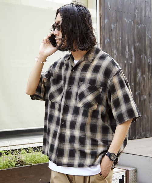 FREAK'S STORE シャツ ムラブリーチ加工 オープンカラー