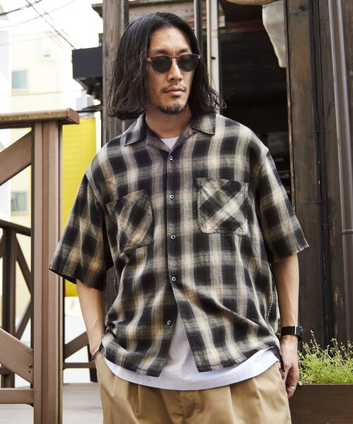 FREAK'S STORE シャツ ムラブリーチ加工 オープンカラー