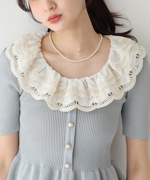 ニット セーター エンブロイダリーレースペプラム半袖ニット レディース BLUEEAST ニット セーター エンブロイダリーレース半袖ペプラム