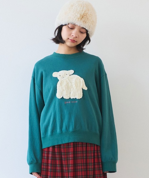 トレーナー スウェット 30/10 コーマ裏毛 子ひつじ刺繍 スウェット レディース