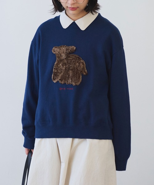 トレーナー スウェット 30/10 コーマ裏毛 子ひつじ刺繍 スウェット レディース bulle de savon トレーナー スウェット 30/10 コーマ裏毛 子