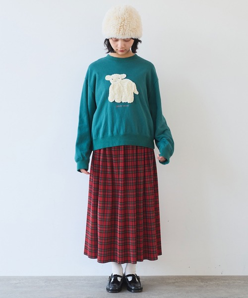 トレーナー スウェット 30/10 コーマ裏毛 子ひつじ刺繍 スウェット レディース bulle de savon トレーナー スウェット 30/10 コーマ裏毛 子