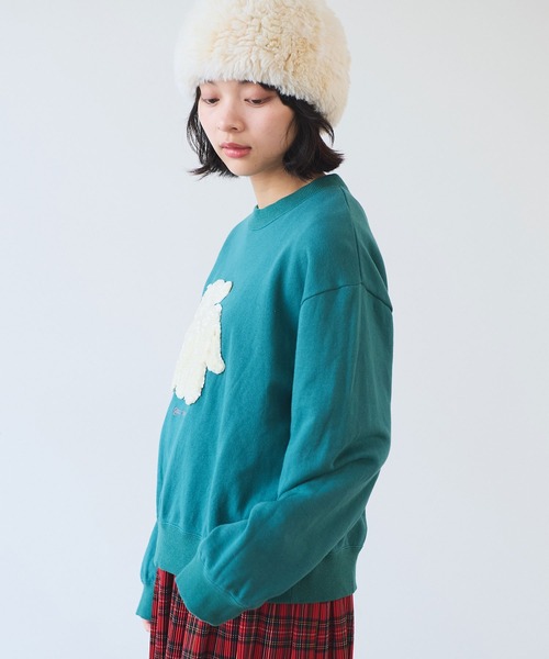 トレーナー スウェット 30/10 コーマ裏毛 子ひつじ刺繍 スウェット レディース bulle de savon トレーナー スウェット 30/10 コーマ裏毛 子