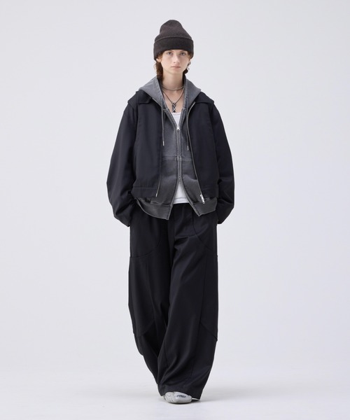 soerte スラックス Wide Straight Curve Tuck Trousers / ワイド