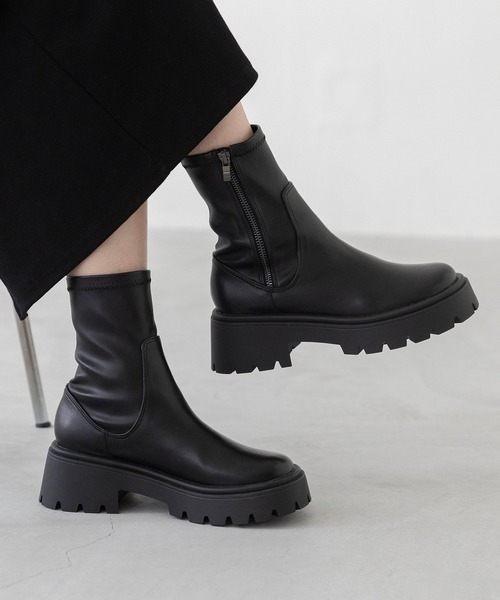 welleg（ウェレッグ） ショート ブーツ 厚底 ストレッチ ショート