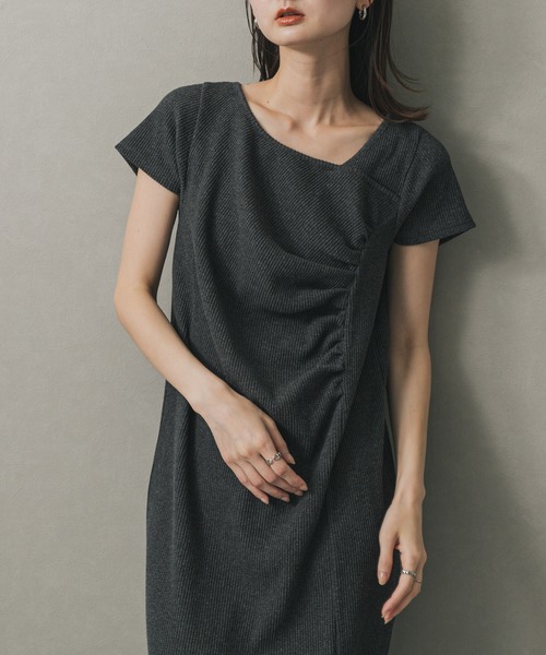 SENSE OF PLACE by URBAN RESEARCH ワンピース 半袖 アシメネックリブ