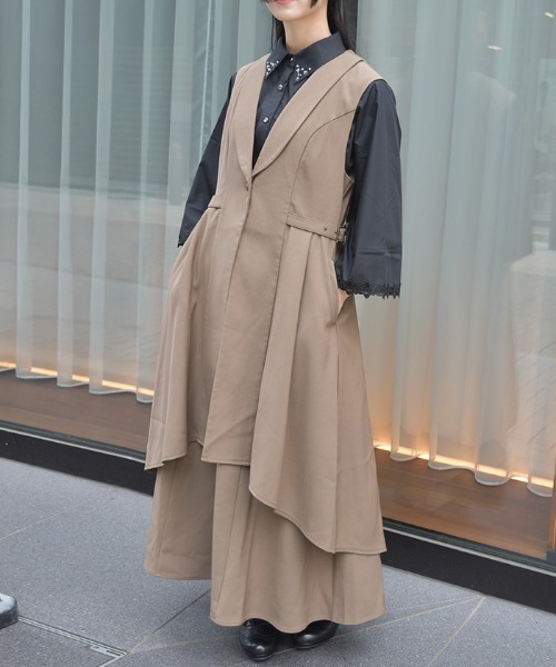 axes femme ベスト ジレ フィッシュテールロングジレ レディース