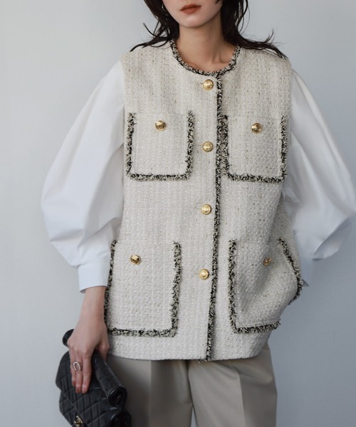 「ELFRANK」 ベスト FREE オフホワイト レディース_画像5