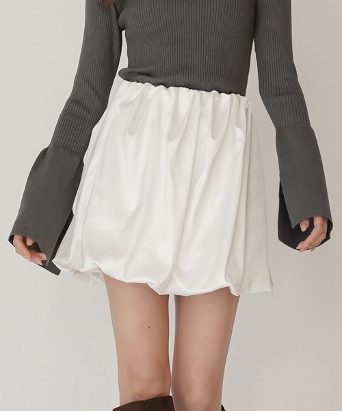 KINO THE KEI スカート サテン 2WAY ツイスト タック バルーン