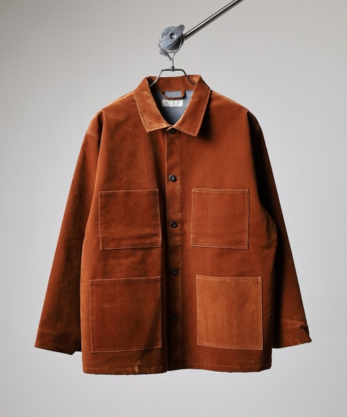 GQ1522◇Scye : カラーデニム カバーオールジャケット◇38◇赤茶系 Many men, many minds. カバーオール MANYMENMANYMINDS フロッキー加工