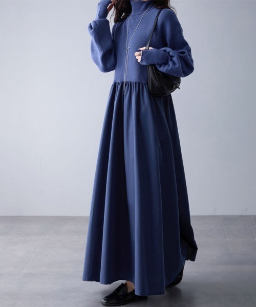 ワンピース ギャザー入りハイネックAラインワンピース : ZOZOTOWN