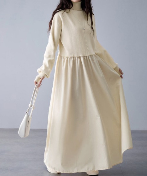 ワンピース ギャザー入りハイネックAラインワンピース : ZOZOTOWN
