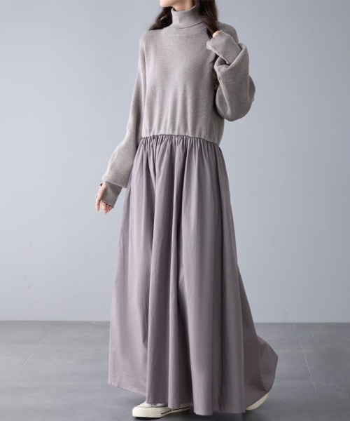 ワンピース ギャザー入りハイネックAラインワンピース : ZOZOTOWN