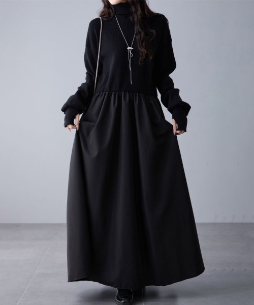 ワンピース ギャザー入りハイネックAラインワンピース : ZOZOTOWN