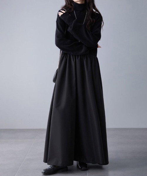 ワンピース ギャザー入りハイネックAラインワンピース : ZOZOTOWN