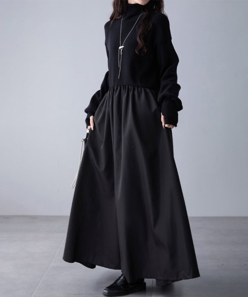 ワンピース ギャザー入りハイネックAラインワンピース : ZOZOTOWN
