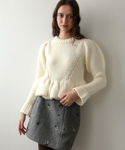 【新品】DONOBAN ハンドメイドパフニット　ホワイト DONOBAN（ドノバン） ニット セーター ハンドメイドパフニット