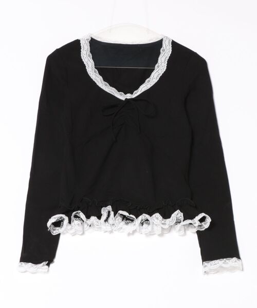 tシャツ Nia(ニア)/Vネック レース 裾フリルカットソー レディース