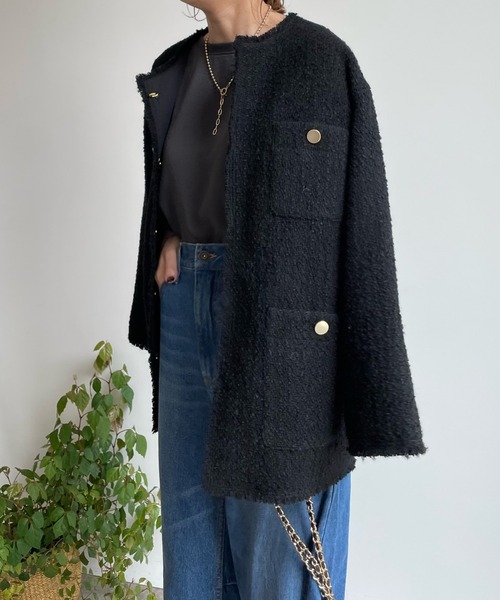 DouDou（ドゥドゥ） ツイードジャケット FREE グレー レディース