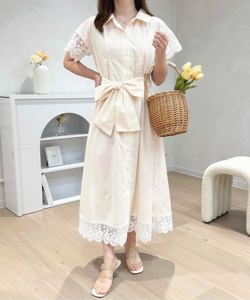 「apres jour」 半袖ワンピース MEDIUM グレイッシュベージュ レディース_画像6