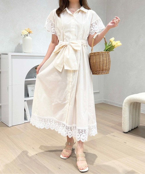 「apres jour」 半袖ワンピース MEDIUM グレイッシュベージュ レディース_画像7