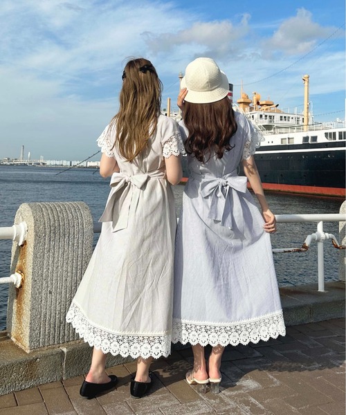 「apres jour」 半袖ワンピース MEDIUM グレイッシュベージュ レディース_画像8