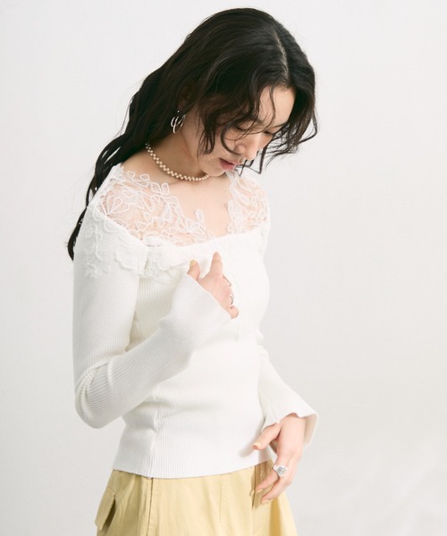 トップス t __ tシャツ シアーレースリブトップス レディース : ZOZOTOWN Yahoo!店