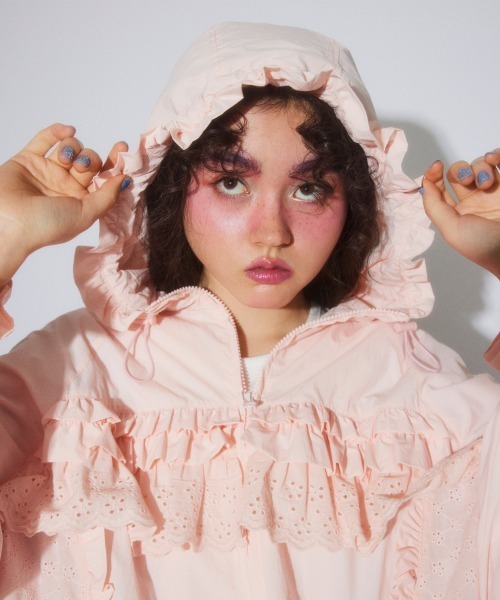 【ADORE】　ジップアップジャケット　ブルゾン　フリルカラー　38 日本製 deux amour ブルゾン アウター フードフリルブルゾン レディース