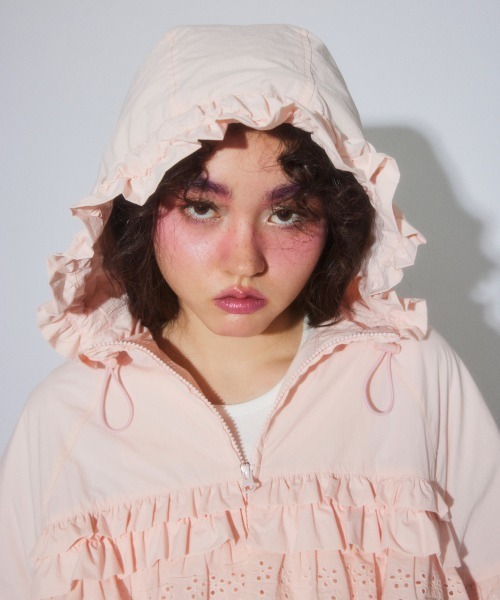 【ADORE】　ジップアップジャケット　ブルゾン　フリルカラー　38 日本製 deux amour ブルゾン アウター フードフリルブルゾン レディース
