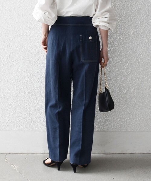 【BLACK】<ASTRAET>カルゼ ハイウエスト テーパードパンツ SHIPS any パンツ any:「洗濯機可能」カルゼ ターンバック ハイ
