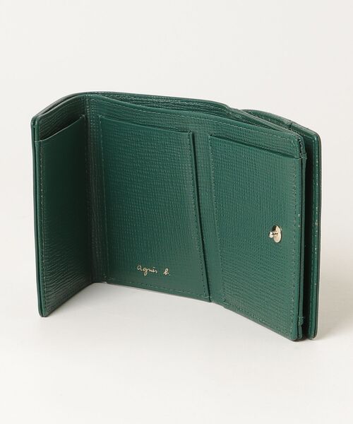 レディース 極美品 agnes b 二つ折り財布 グリーン 箱付 牛革 定価31,980円