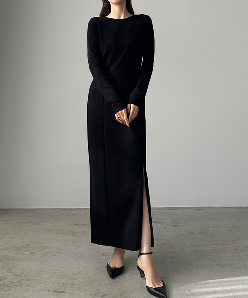 「Louere」 長袖ワンピース X-LARGE チャコール レディース_画像4