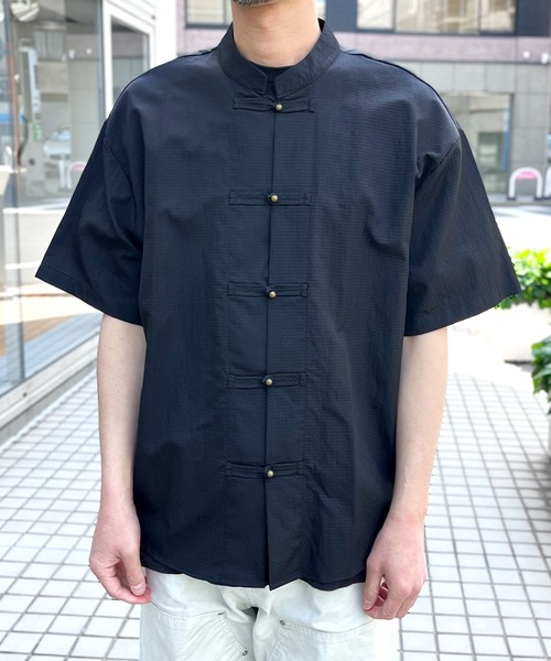 Shanghai チャイナシャツ　フェードブラック墨黒　カンフーシャツシャンハイ シャツ 半袖 「yield select」KUNG-FU SHIRT カンフーシャツ チャイナ