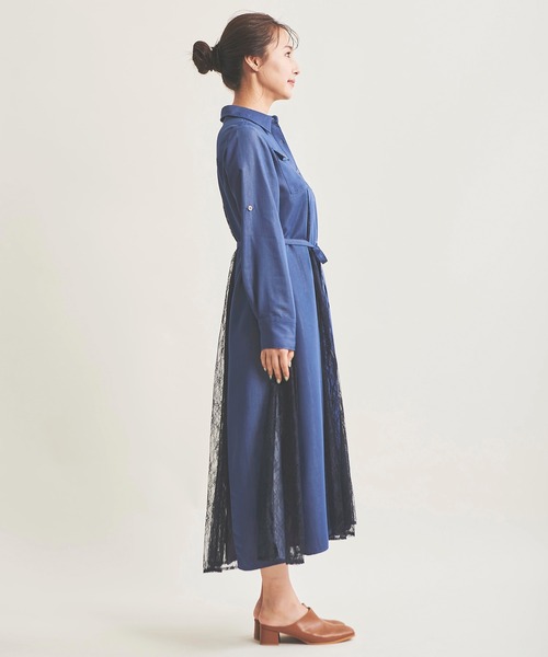 「The Virgnia」 シャツワンピース 38 ネイビー レディース_画像8