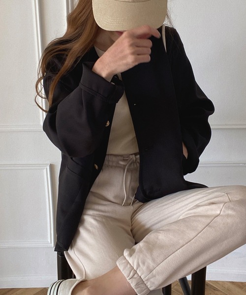 「FILLOU」 ノーカラージャケット MEDIUM ライトベージュ レディース_画像9
